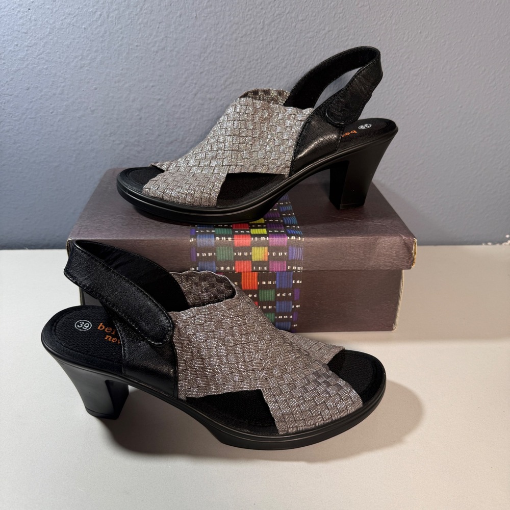 Bernie Mev Beatrice Sandals Womens 39 Silver Woven Shimmer Slingback